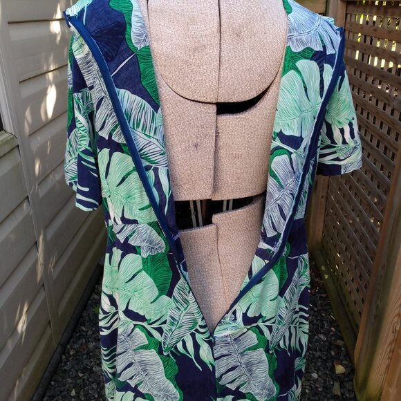 Amish Mennonite Cape Dress 42" Bust 38" Waist Rayon Blue Green Handmade Modest - Picture 2 of 10